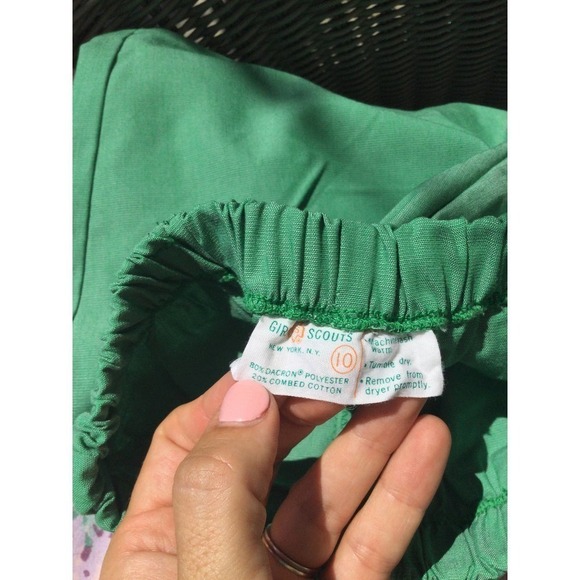 Vintage Girl Scouts girls shorts size 10  stretchy green brownie 70s 60s - Picture 6 of 6